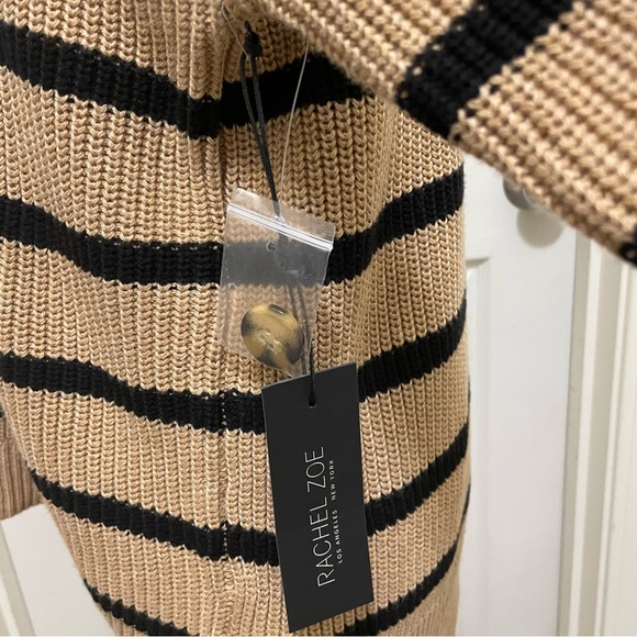 New Rachel‎ Zoe Striped V-Neck Knit Pullover Sweater Women's X-Small Tan & Black - Picture 5 of 8